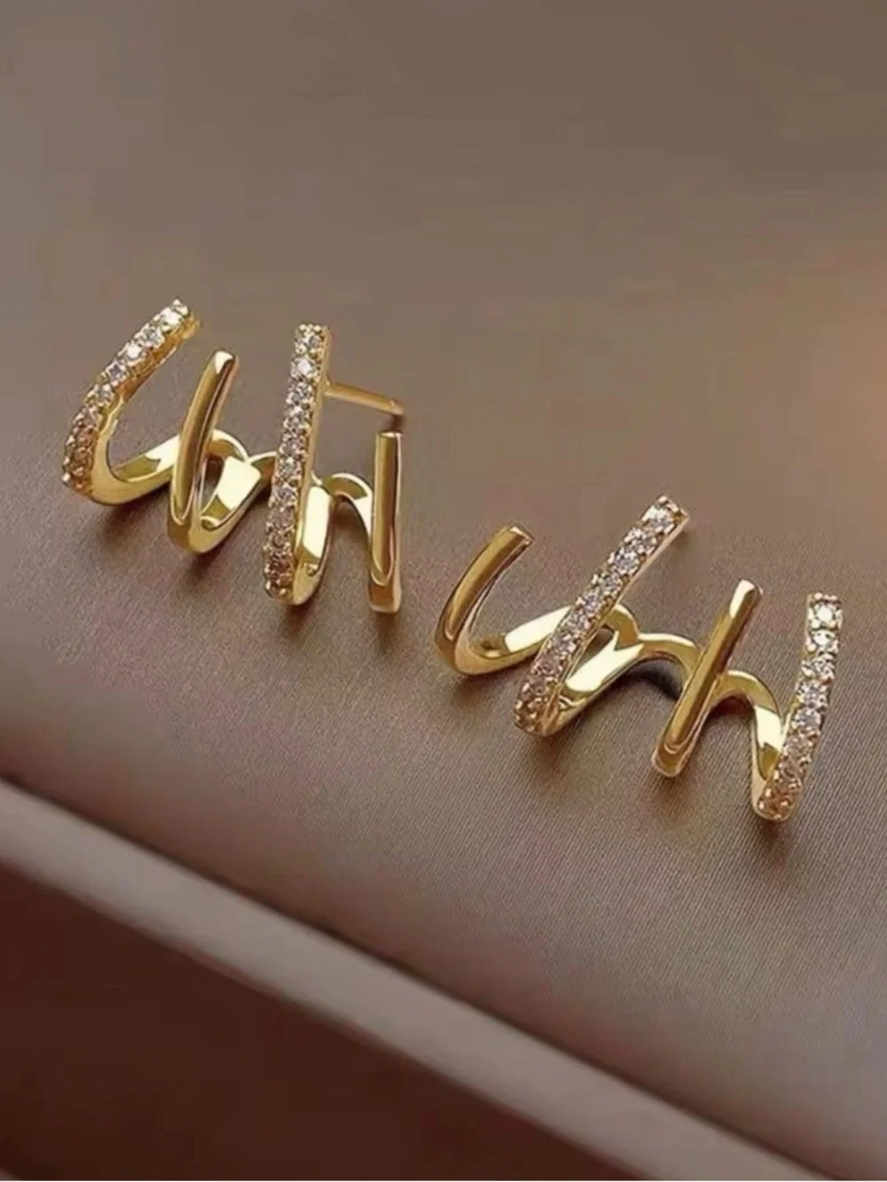 NEW Stacked Cuff Post Earrings Gold Clear Crystal JL25